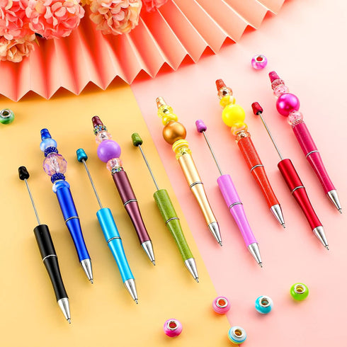 Crtiin 50 Pieces Plastic Beadable Pen Bulk Bead Ballpoint Pen Shaft Black Ink Beaded Pens with 50 Refills for DIY Making Gift Kids Students Office School Supplies (Bright Color) by Crtiin