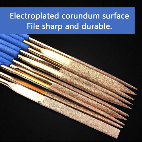 ATOPLEE Mini Diamond Needle File Set - 10pcs 3x140mm Titanium Coated Files for Metal Glass Wood