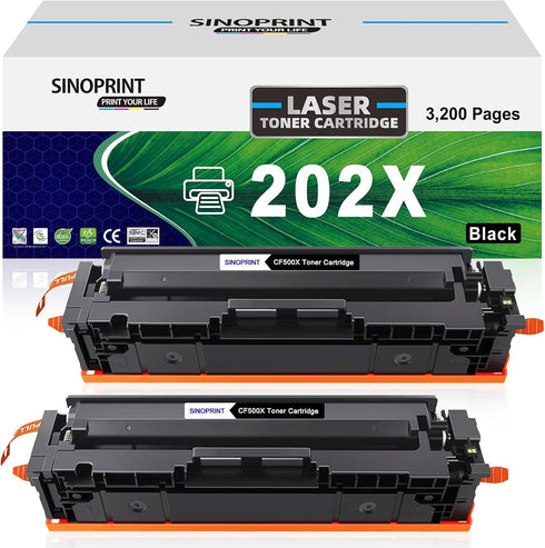 Toner Cartridge Replacement for HP 202X CF500X, 2 Packs Black for Pro MFP M281 Series