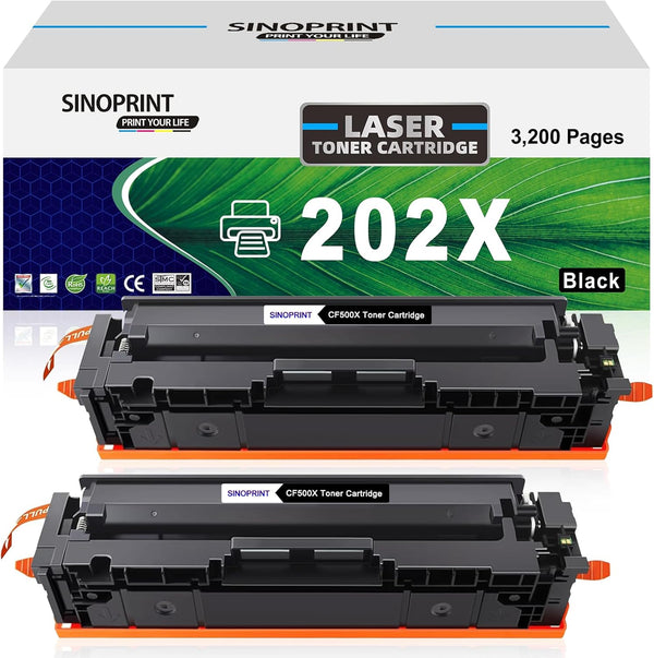 Toner Cartridge Replacement for HP 202X CF500X, 2 Packs Black for Pro MFP M281 Series