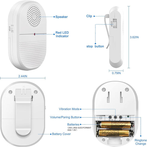 CallToU Caregiver Pager Wireless Call Button for Hard of Hearing, 500FT Vibration Alert System for Home Monitoring