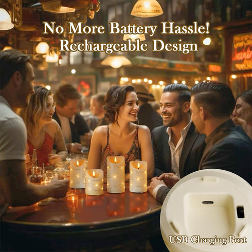 Wax,4" 5" 6" Set 3 Rechargeable Flameless LED Candles,Flickering Candles with Remote Control & Timer Embedded Fairy