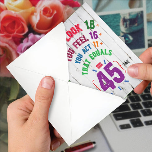NobleWorks 45th Birthday Card with Envelope - Funny Stationery Notecard for 45 Year Old Greeting