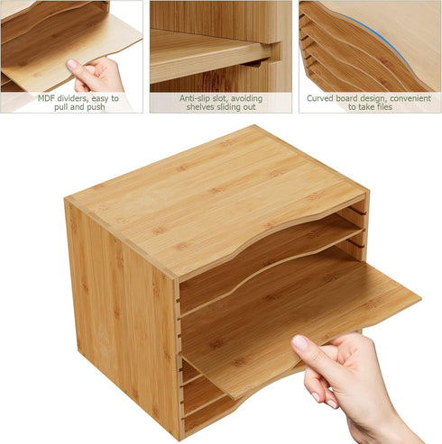 Bamjoy Bamboo 5 Tier Desktop Organizer, Paper Organizer Mail Sorter with Adjustable Shelves for School Home Office