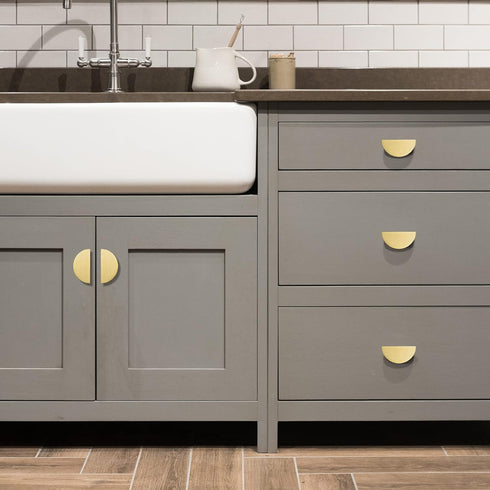 QOGRISUN 2-Pack Solid Brass Cabinet Pulls, Gold Half Moon Drawer Handles, 3-Inch Hole Center