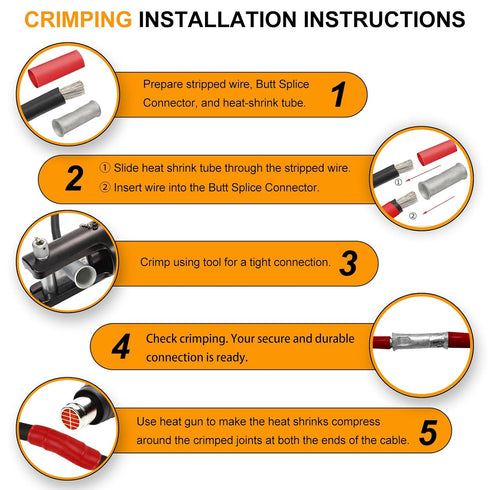 SVAAR 4/0 Gauge Butt Splice Connectors, 6 PCS Non-Insulated Crimp Wire Butt Connectors with 6 PCS Heat Shrink Tube