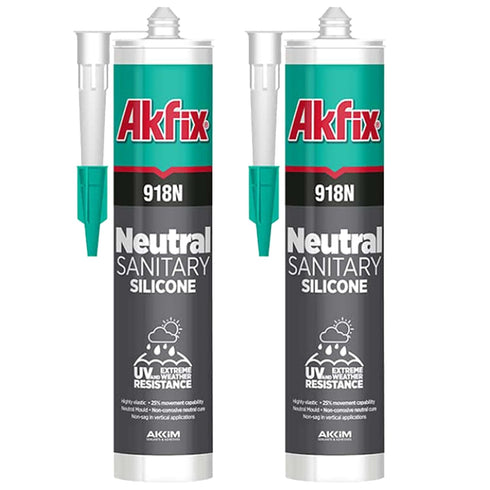 Akfix 918N Black 100% Silicone Caulk for Kitchen and Bathroom, 2x10.5 fl.oz, Solvent-Free, Fast Curing