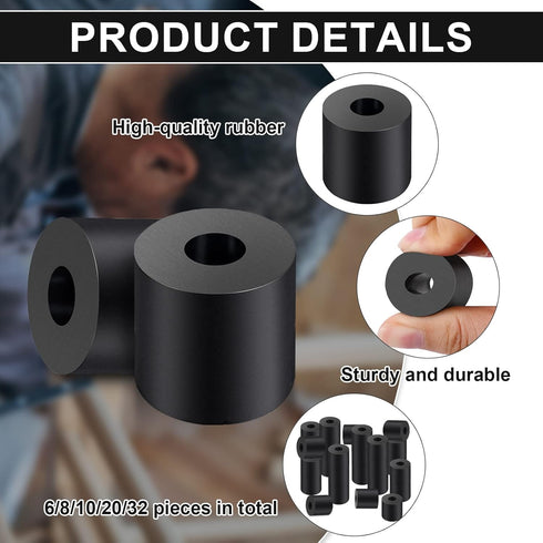 Rubber Spacer 1 Inch OD x 3/8 Inch ID x 1 Inch Thickness, Anti Vibration Neoprene Rubber Cylinder for Home Hardware (6