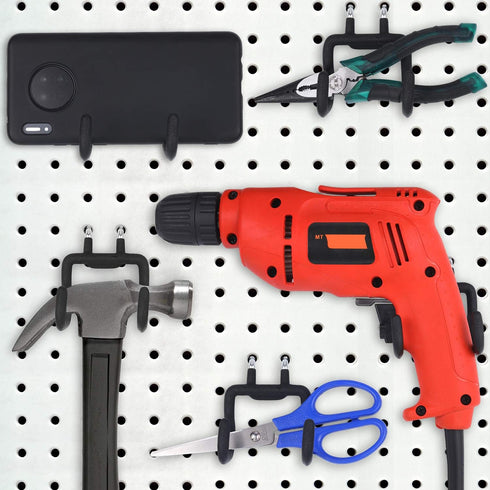4 Pieces Pegboard Hooks, Double Power Tool Black Utility Hook for Pegboard Organization Accessory for Garage Storage