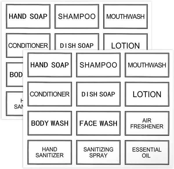 Alrhso 24 PCS Waterproof Labels for Bottles Bathroom Labels Shampoo Label Waterproof White