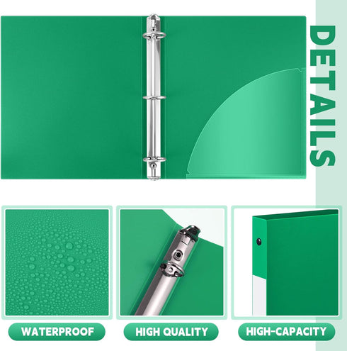 Henoyso 16 Pcs 1/2 Inch Green 3 Ring Plastic Binder, Flexible Binders for School Office
