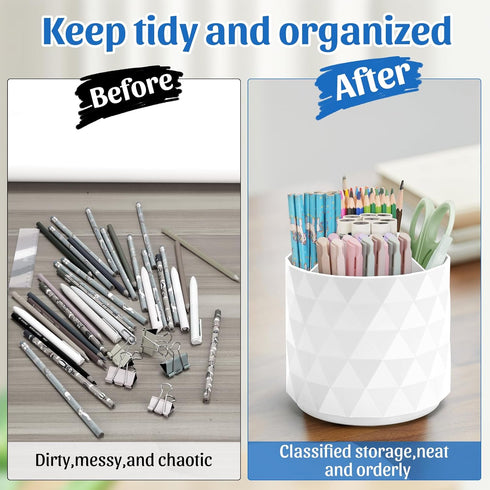 Desk Organizer, 360°Rotating Sparkling Diamond-like Pen Holder, 5 Compartments Storage Box for Office, School, Home