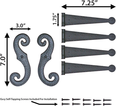 (Set) Decorative Vinyl Shutter Hinges and S Holdback Hooks for Exterior Decorative Shutters, Black
