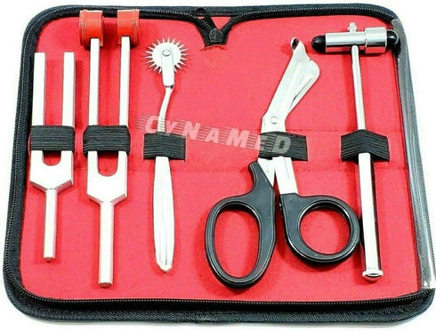 5 Piece Student Diagnostic Kit: Reflex Neurological Buck Hammer, Tuning Fork Set C 128 and C 512, Wartenberg Pinwheel