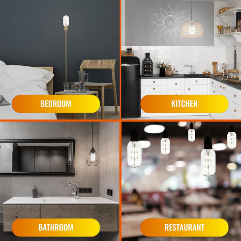 Fishbone LED Filament Vintage Edison Light Bulbs, T45/T14 E26 4W Antique Tubular, 400LM 4000K, 6 Pack