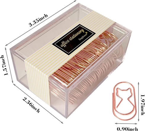 Cat Paper Clips, Jumbo Rose Gold 2 Inch Decorative Fat, 50pcs Non Skid Smooth Finish for Cat Lovers
