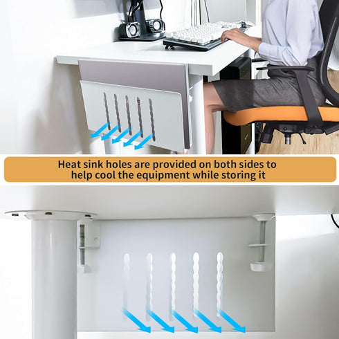 Desk Side Storage, No Drill Steel Hanging Organizer, Laptop Holder for Office & Home (White)