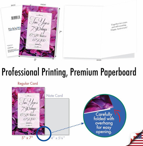 NobleWorks 2nd Milestone Anniversary Notecard w/Envelope, 2 Years of Marriage Love Flower for Couples
