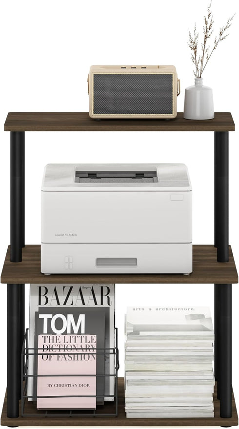 Furinno Turn-N-Tube 3-Tier Toolless Multipurpose Printer Stand, Display Storage Shelf, Columbia Walnut/Black