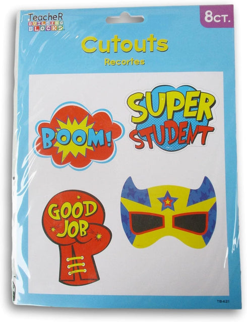 Super Hero Bulletin Board Paper Cutouts - Super Student Mask, Boxing Glove, Boom - 8 Piece - 8 x 6 Inches by Teacher Building Blocks