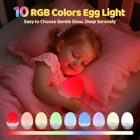 COOLNIGHT Kids,10 Brightness+10 Nursery,Touch+Remote+3600mAh 1h Baby Night Light for Colors Egg Light for Rechargeable
