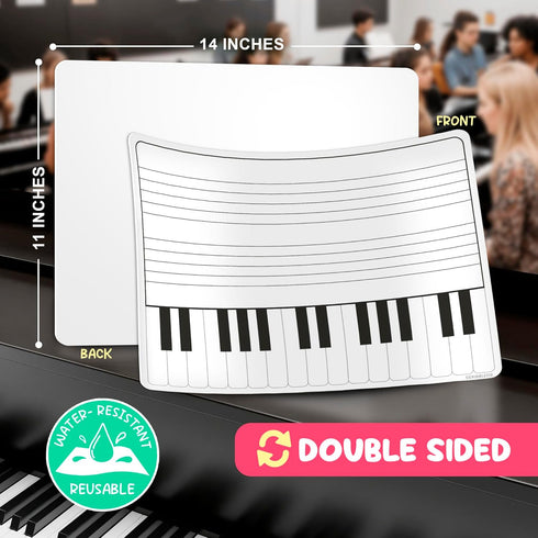 SCRIBBLEDO Keyboard Practice Dry Erase Sheets - 11”x14” Music Staff Whiteboard Sheets, Pack of 10 for Music Teacher