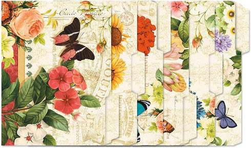 Grande Fleur File Folders, Set of 24 (6 Designs) with 1/3 Cut Staggered Tabs, Letter-Size Designed Folders