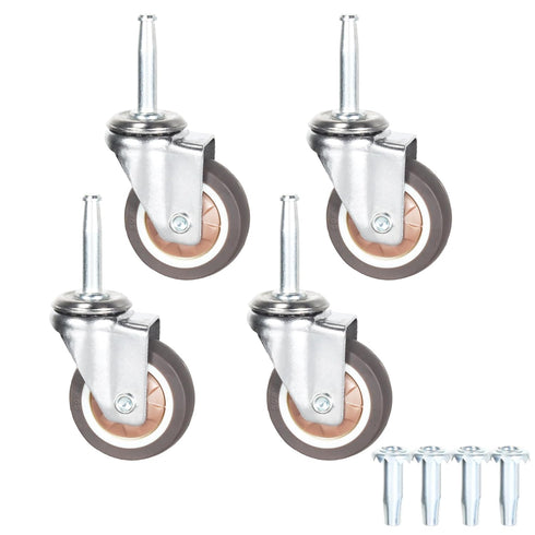 Stem Caster Wheels with 5/16" x 1-1/2" Stem Sockets, TPR Replacement Swivel Casters for Carts and Furniture