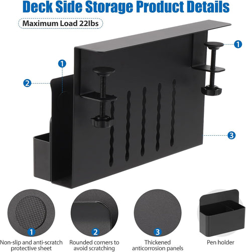 Desk Side Storage Holder - Desk Organizer for Laptop Clamp-On Desk Shelf, Drilling Standing Desk Drawer for Office
