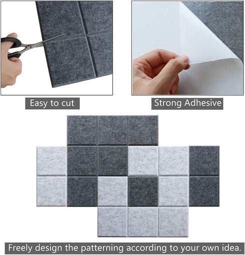 Large 11.8"x11.8" Felt Board Tiles for Wall, 30 Push Pins, Pack of 6 Pin Board Notice Boards for Home Office