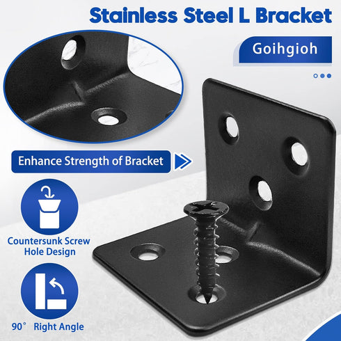 30PCS 180PCS Black L Brackets for Shelves with Screws, Goihgioh Stainless Steel Corner Braces for Wood Metal Small L