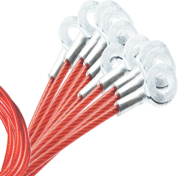 10 pcs 20 Inch (50cm) 3mm Galvanized Steel Wire Cable Eyelets, Short Rope Lanyard Safety Tether Chain Lock, Red