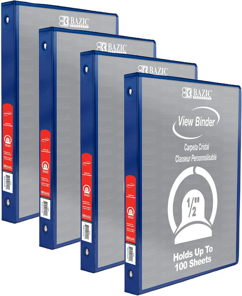 BAZIC 3 Ring Binder 1/2" Economy View Binders Organizer - Blue, Round Ring, Holds 100 Sheets, for School Office Home,