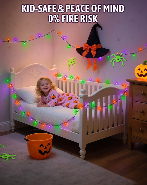 Kelumi 9.8ft 30 Halloween String Lights Battery Operated, Orange Purple and Green Fairy Lights with Timer Waterproof