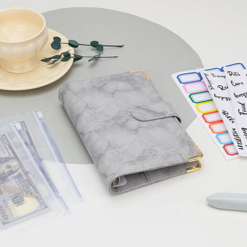 Budget Binder Leather A6 Cash Envelopes, Money Saving Binder with Zipper Envelopes for Budgeting, Gray