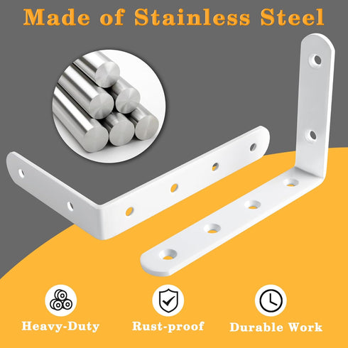 Wood,5x3 Inch White,Pack 4 Alise Floating Shelf Brackets,L Brackets for Shelves Heavy Duty Shelving Brackets Stainless