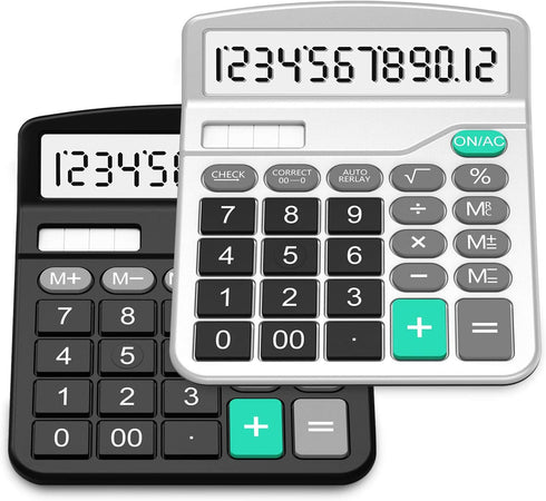 Calculator, Splaks 2 Pack Standard Functional Desktop Calculators, Solar and AA Battery Dual Power with 12-Digit Display