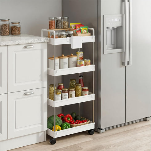 4-Tier Magshion Slim Rolling Cart, Plastic Utility Cart with Wide Plastic Shelves, Storage Cart Easy Assemble