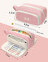 SUNEE Cute Pencil Case - Aesthetic Pen Pouch with 3 Compartments, Kawaii Colored Large Pencil Bag with Zipper, Pink