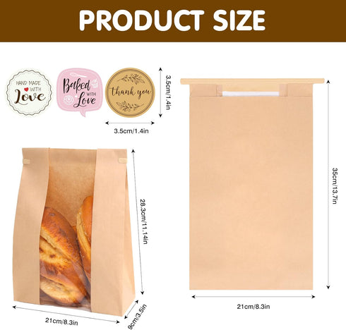 60 Pack 13.7x8.3x3.5 Inches, 72Pcs Moretoes Large Sourdough Bread Bags for Homemade Bread, Paper Bakery Bags with Tin