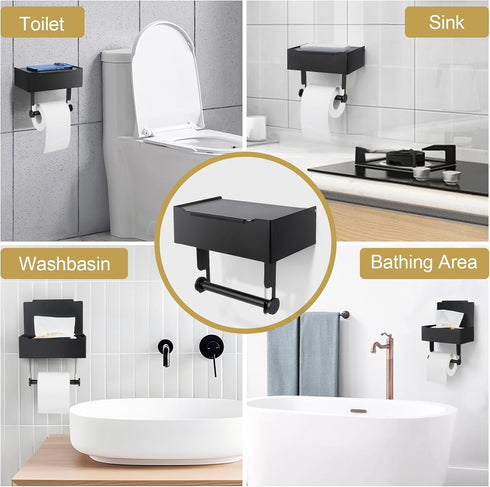 Beileqi 2 Pack Matte Black Toilet Paper Storage Holder with Shelf for Wet Wipes, Sanitary Tampon, Trash Bags, Bathroom