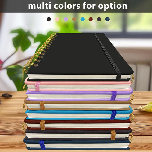 Lined Spiral Journal (Black), 5.7"x 8.27", 160 Pages, A5 Notebook with Pen Holder & Pen for Writing