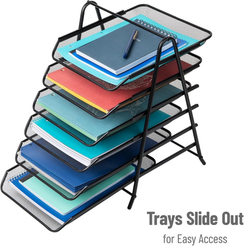 Mind Reader 6-Tier Paper Tray Desktop Organizer, Metal Mesh File Storage for Office, Black