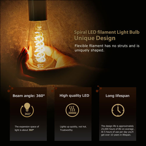 6 Pack ST19 LED Edison Bulbs, 6W (60W Equivalent), Soft White 2700K, Dimmable Vintage Filament Clear Glass