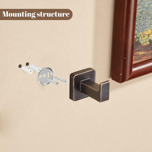 FORBATH Bronze Towel Hooks, 2 Pieces Wall Mounted Coat Hooks, Oil Rubbed Square Robe Hooks for Bathroom