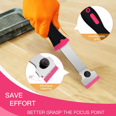 DEKEones Razor Blade Scraper - 2 PCS Tool for Removing Labels, Stickers, Grease from Windshield, Glass (Pink)
