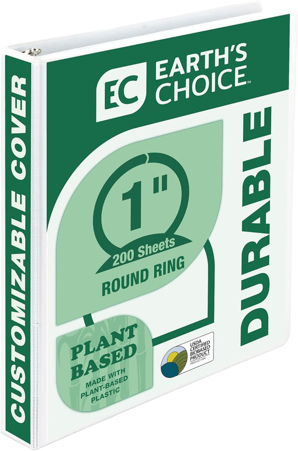 Samsill Plant-Based 1 Inch Durable Round Ring View Binder - Eco-Friendly, Made in USA, Single, White