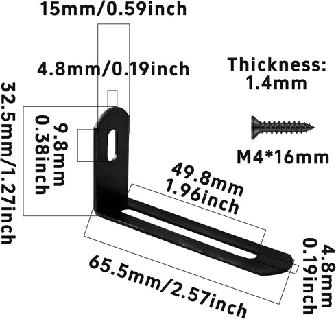 AUXBC 20Pcs 2.6"x1.3"x0.6"Adjustable 90 Right Angle Brackets, Slotted L Bracket Metal Degree Corner Fastener L-Shape