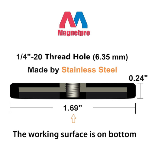 4 30 LB 1/4"-20 Magnetpro Pieces Strong Rubber Coated Mounting Magnets Anti-Scratch & Anti Corrosion, Over Adhesive