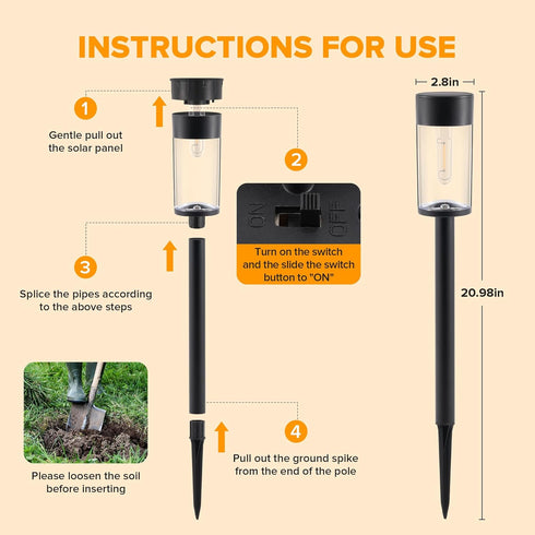 2 Pack DesignIP65 3000K UME Solar Pathway Lights Outdoor, Bright Solar Garden Lights with Metal Waterproof, Auto